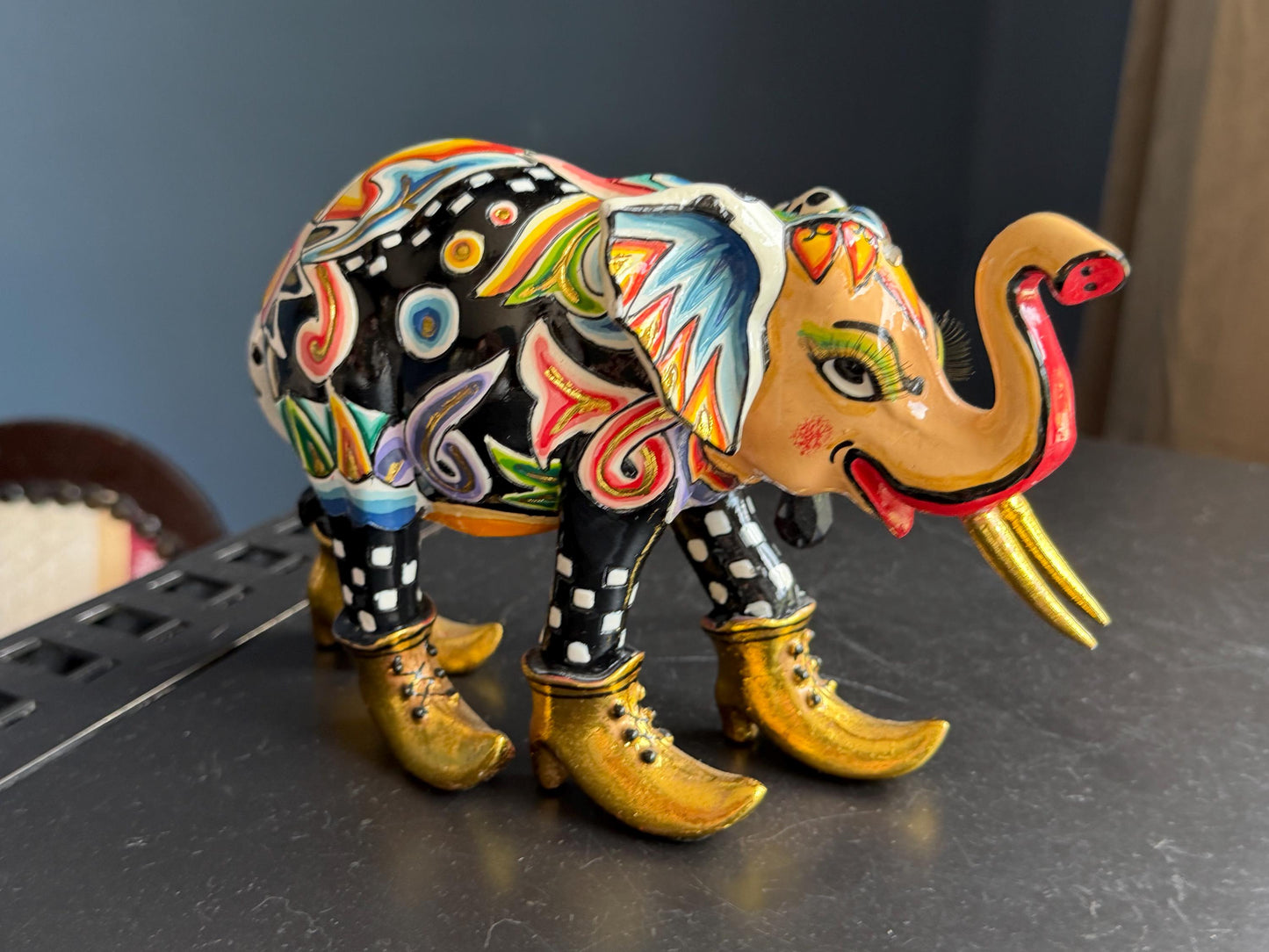 Tom’s Drag designer objects, Retired fancy Elephant & prince Frog Figurines – Hand Painted Collectible Figures by Tom Hoffmann
