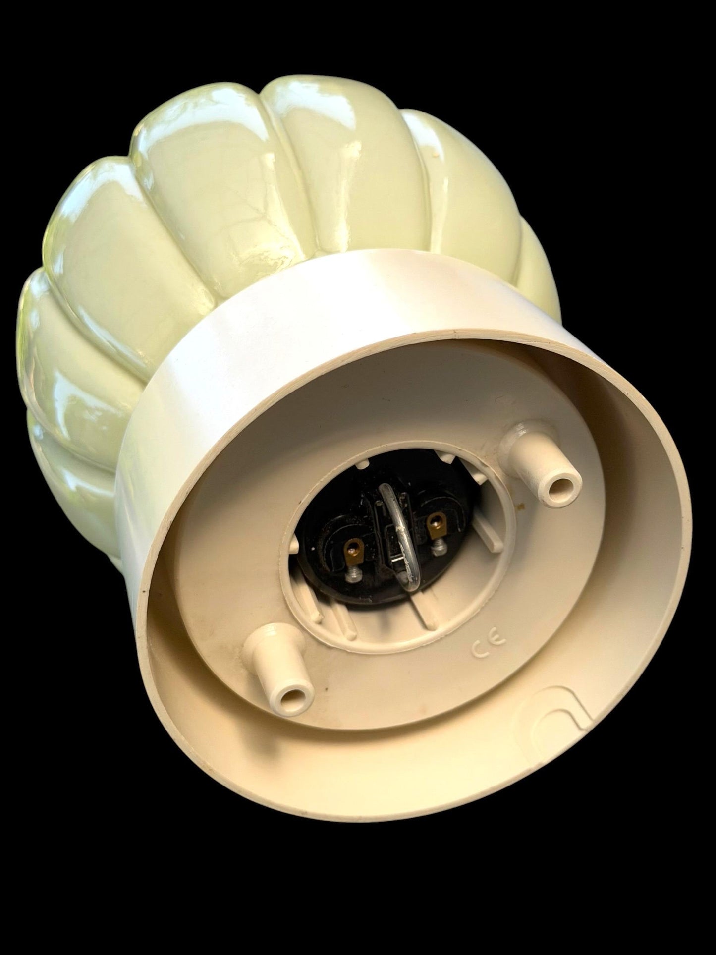Art Deco light greige soft Glass Ceiling Lamp - Thabur, the shell,  Niko Fixture, dutch amsterdam design trapeze lights