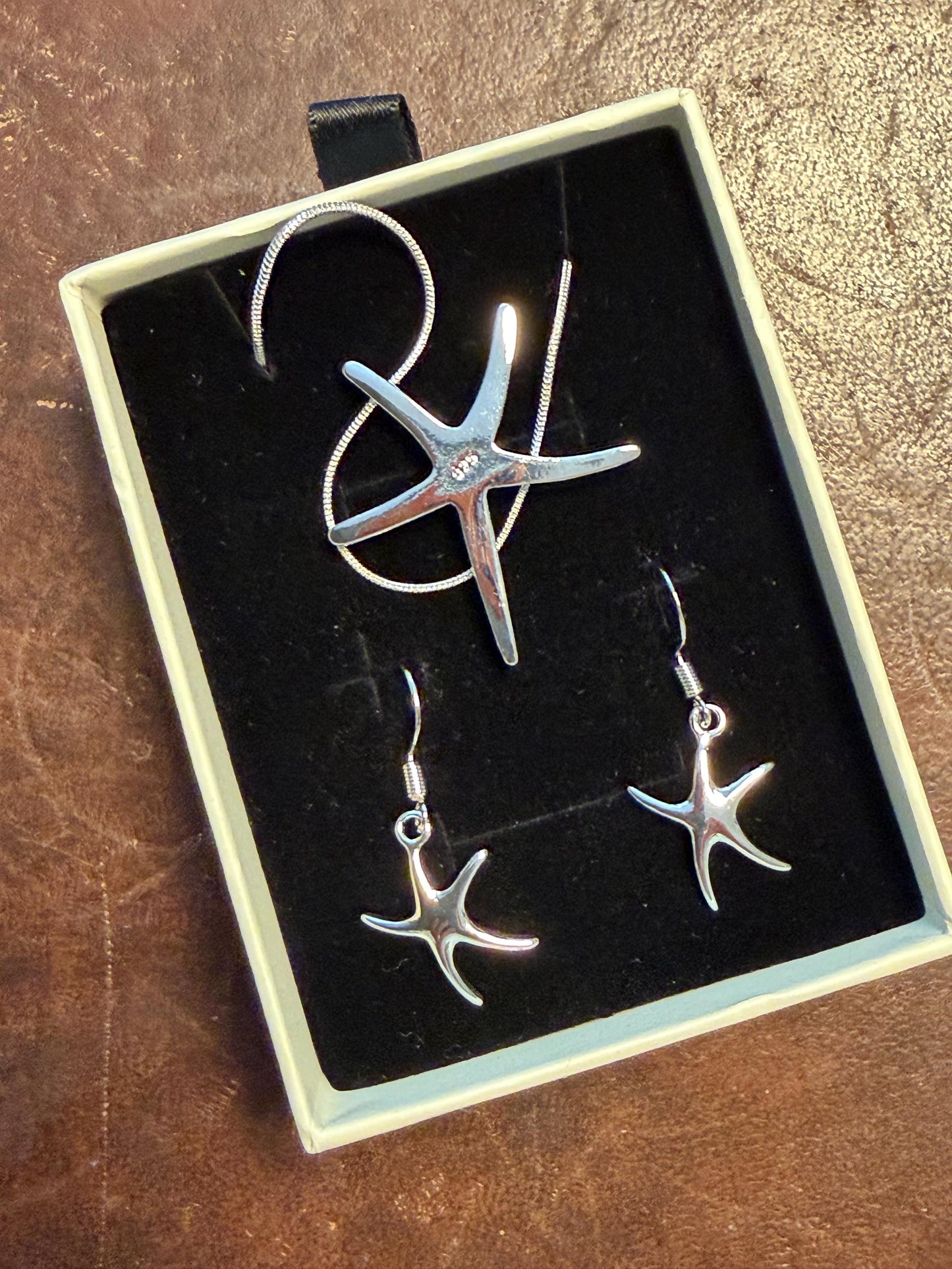 Sterling Silver Starfish monte carlo Jewelry Set – Pendant Necklace & Earrings – Coastal Sea Life Boho ibiza saint tropez monaco mermaid