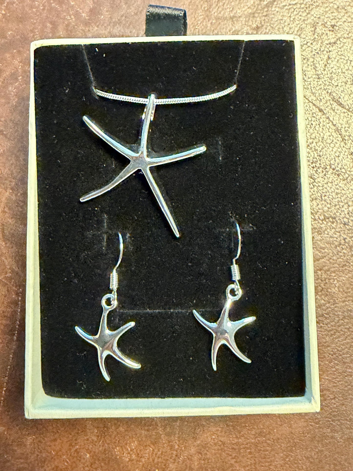 Sterling Silver Starfish monte carlo Jewelry Set – Pendant Necklace & Earrings – Coastal Sea Life Boho ibiza saint tropez monaco mermaid