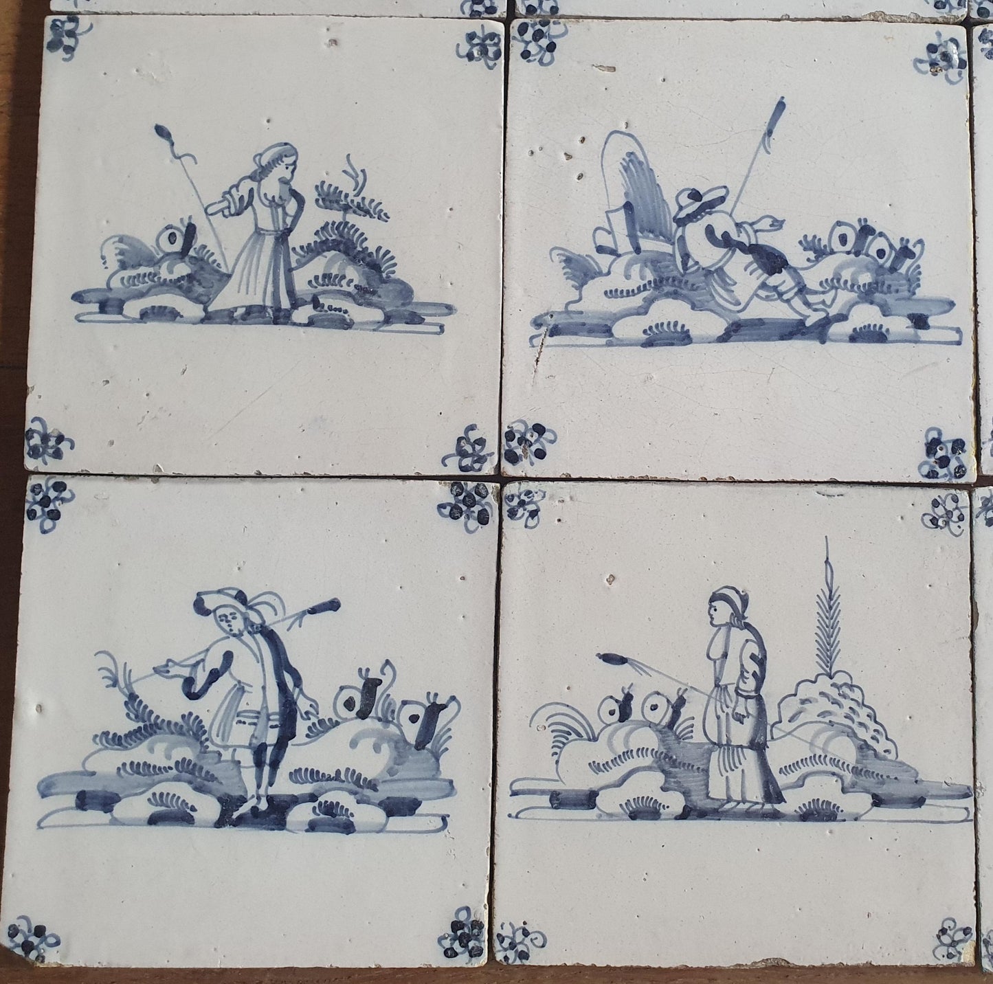 12 x Antique Delft Tiles, 18th Century Dutch Shepherd Scene landscapetile.