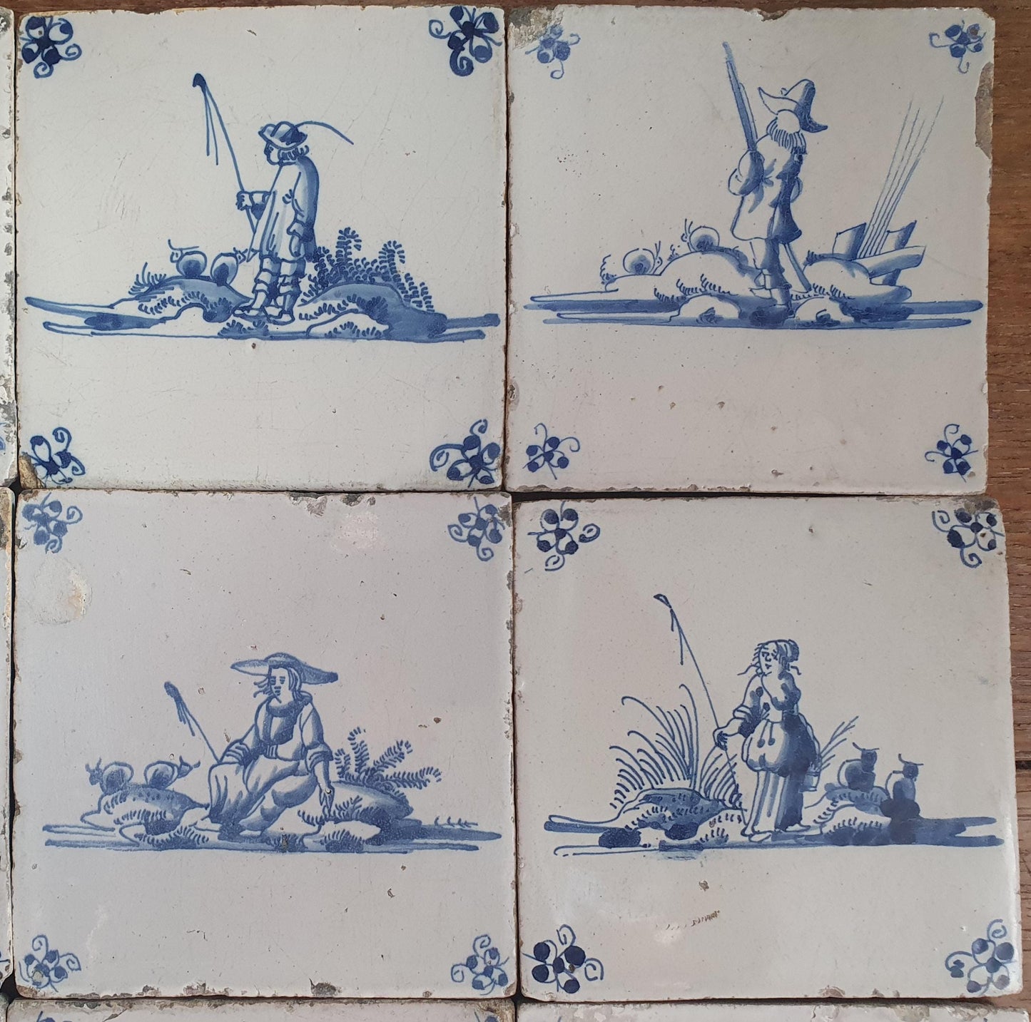 9 x Antique Delft Tiles, 18th Century Dutch Shepherd Scene landscapetile.