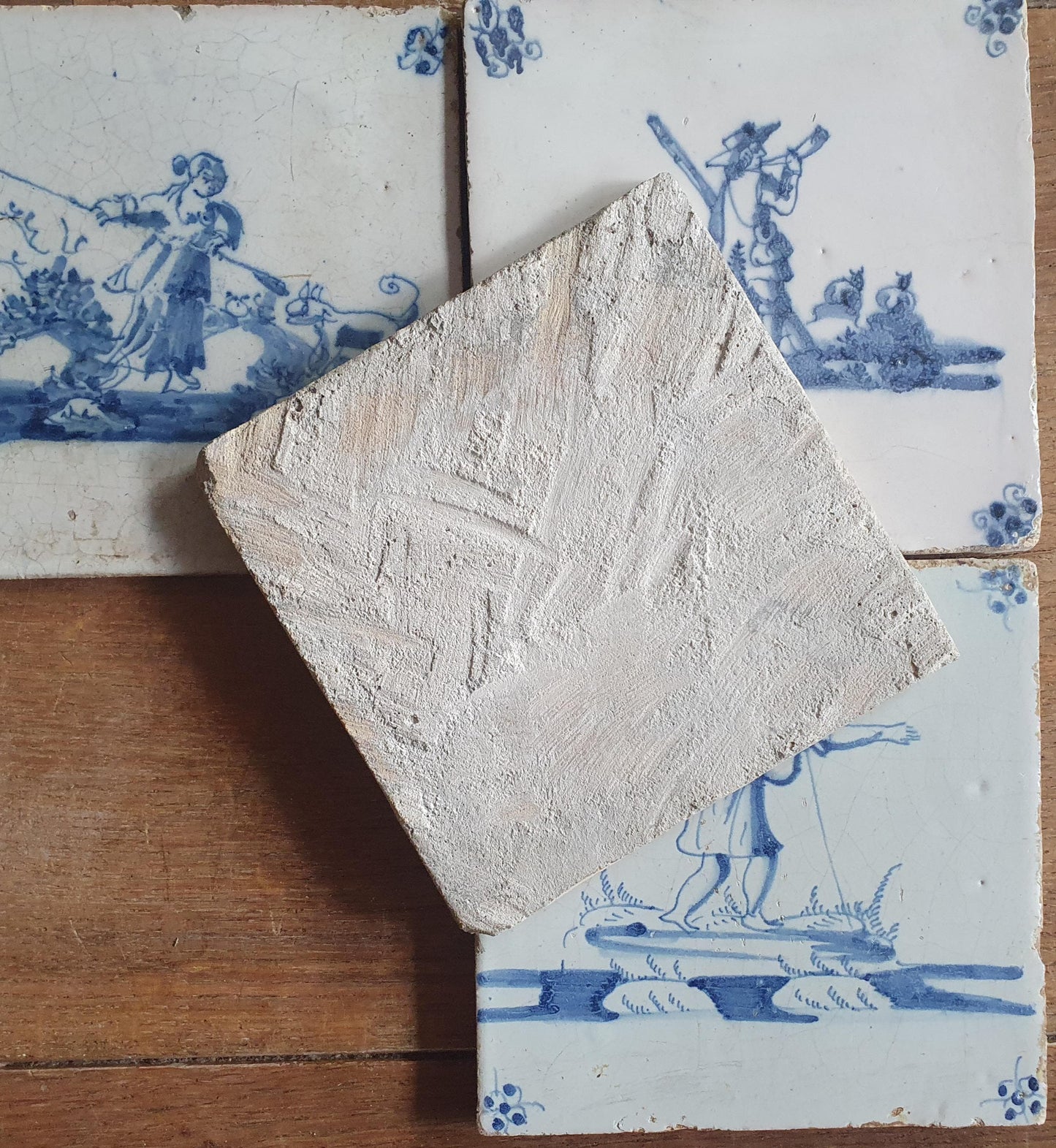 4 x Antique Delft Tiles, 18th Century Dutch Shepherd Scene landscapetile.
