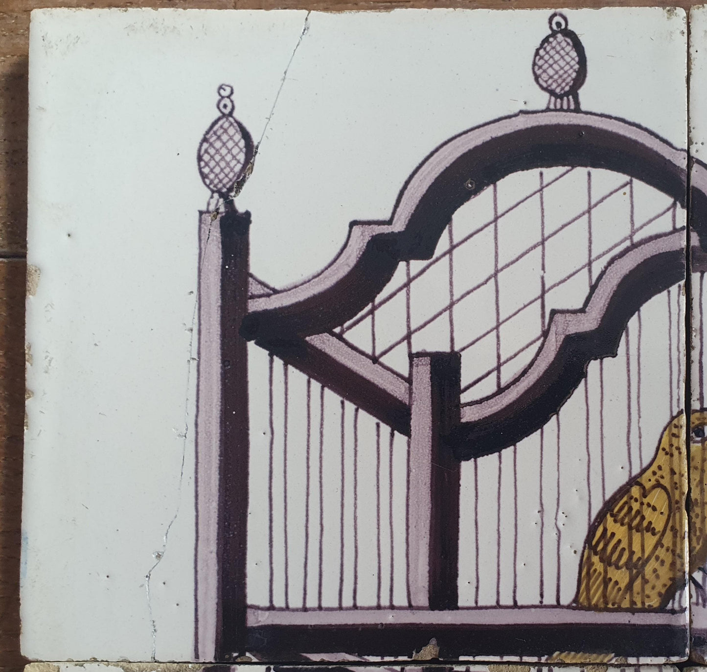 1 x Antique Delft Tiles, 19th Century Dutch tilepanel with canary and cage .