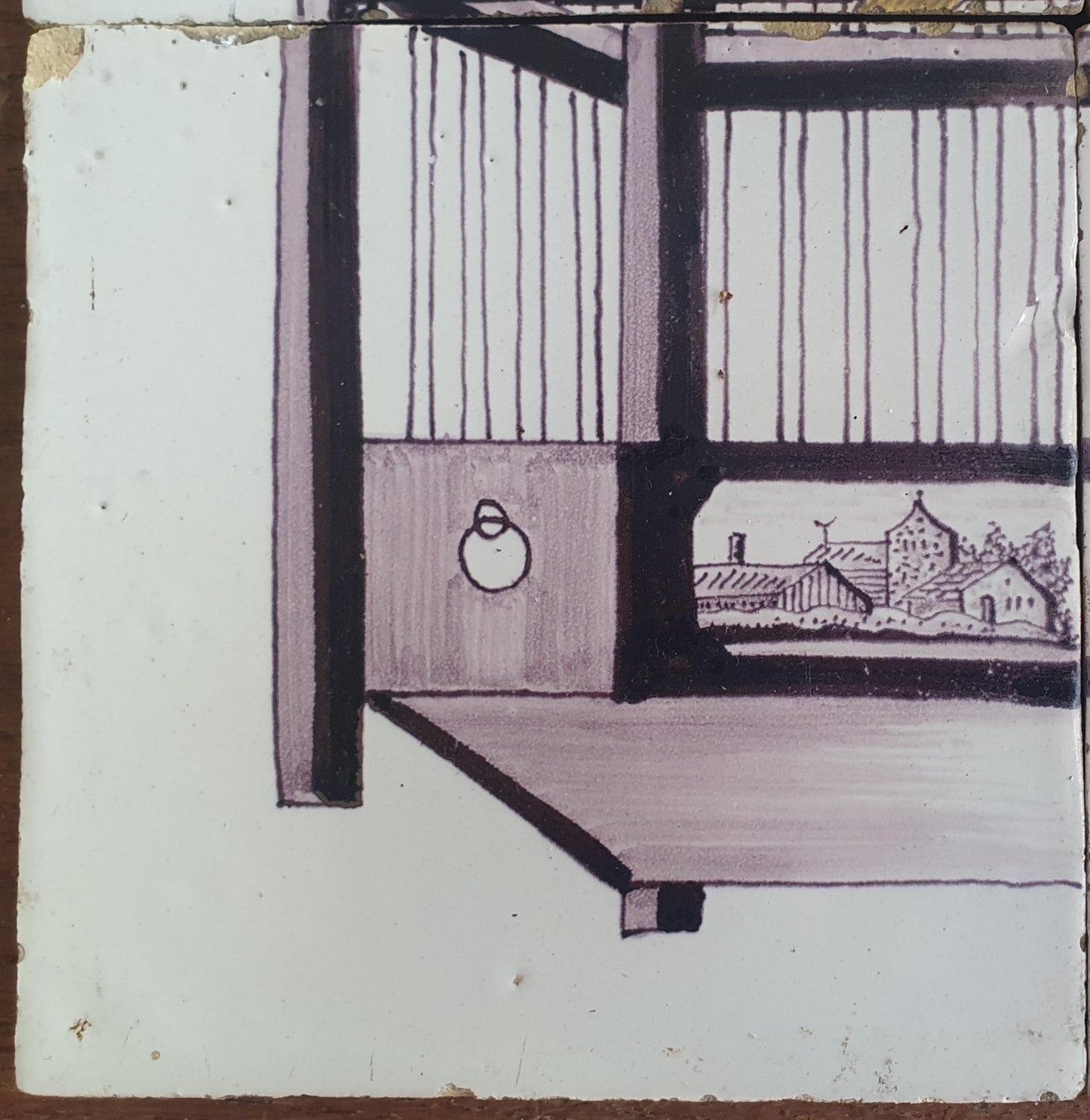 1 x Antique Delft Tiles, 19th Century Dutch tilepanel with canary and cage .