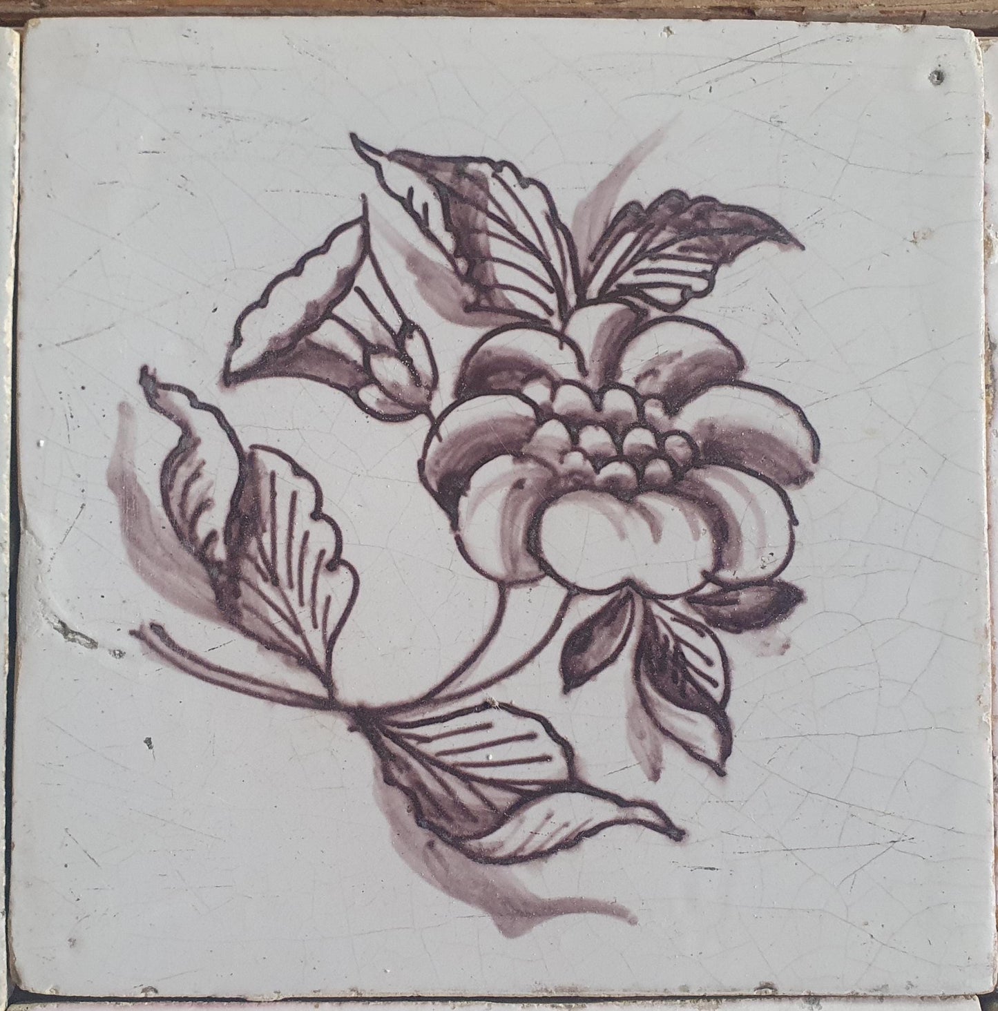6 x Antique Delft Tiles, 19th Century Dutch mangane flowers tiles planttile.