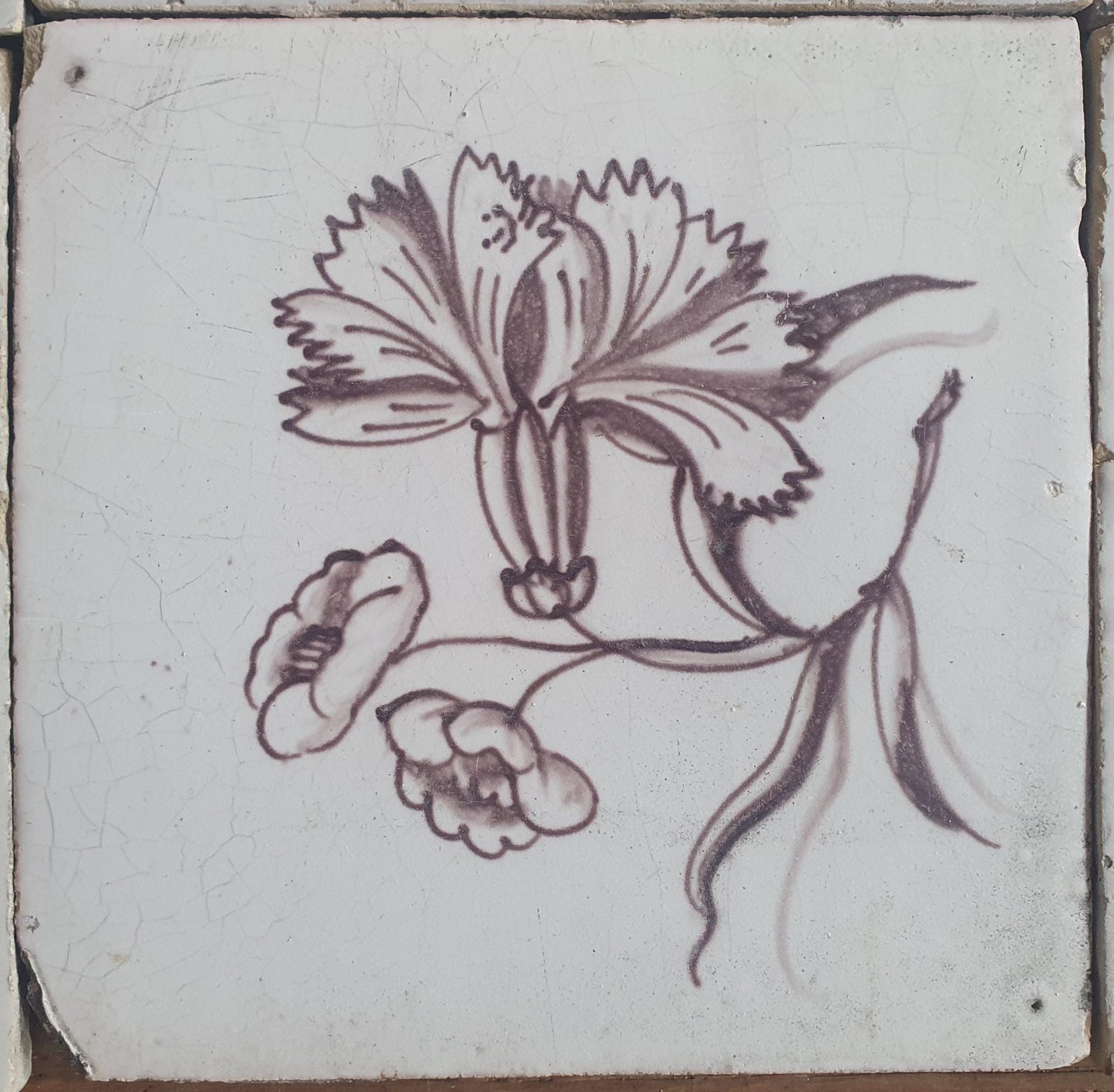 6 x Antique Delft Tiles, 19th Century Dutch mangane flowers tiles planttile.