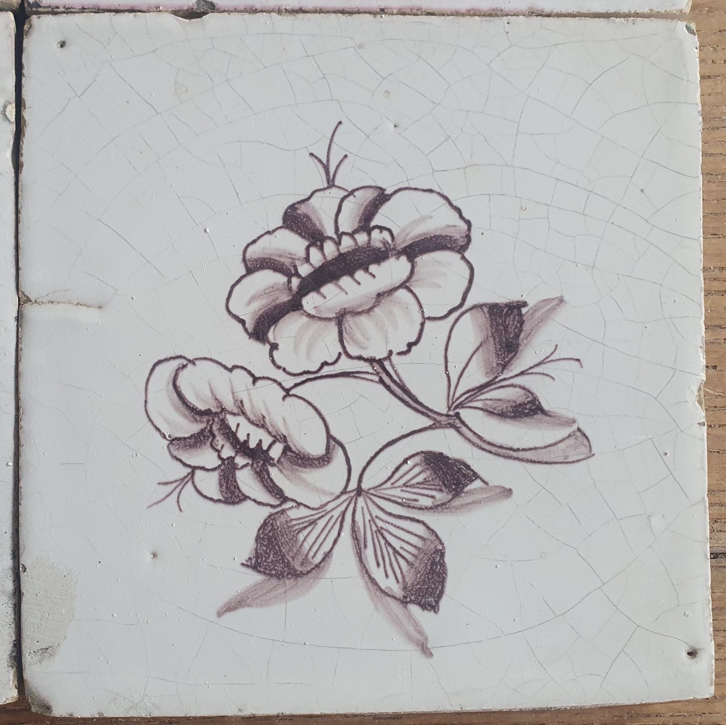 6 x Antique Delft Tiles, 19th Century Dutch mangane flowers tiles planttile.