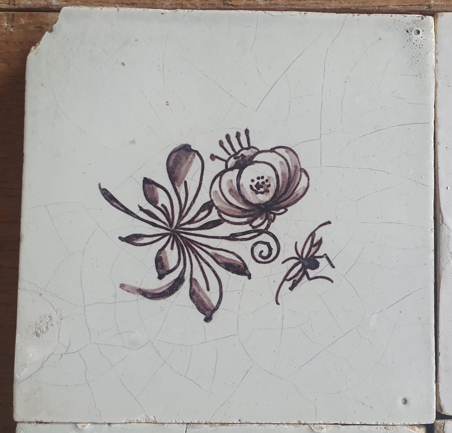 6 x Antique Delft Tiles, 19th Century Dutch mangane flowers tiles planttile.