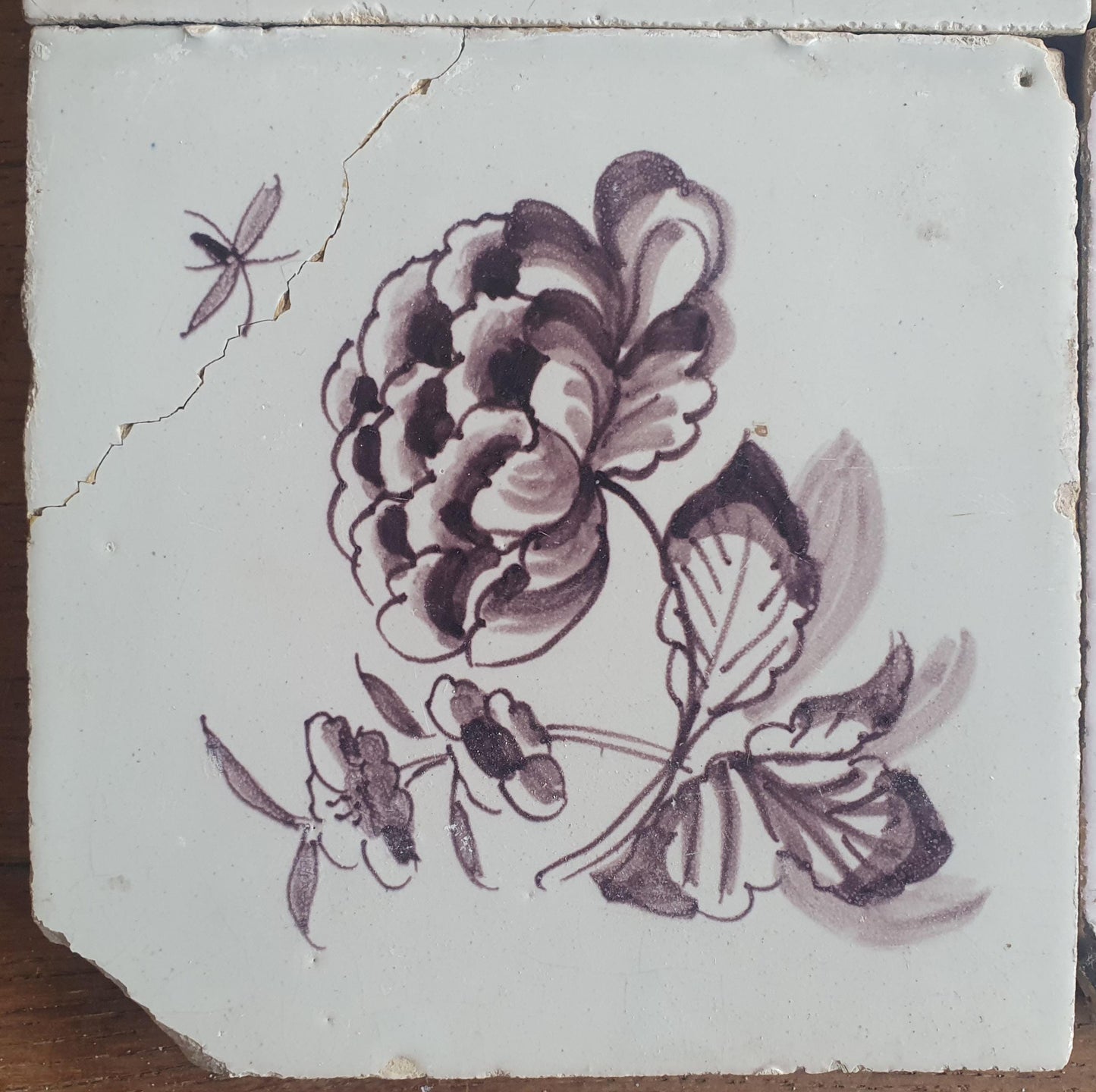 6 x Antique Delft Tiles, 19th Century Dutch mangane flowers tiles planttile.