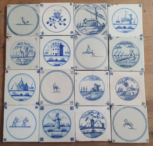 Reserved carolina 16 x Antique Delft Mix Tiles, 18th-19th  Century Dutch Wall Decor. Landscapetile