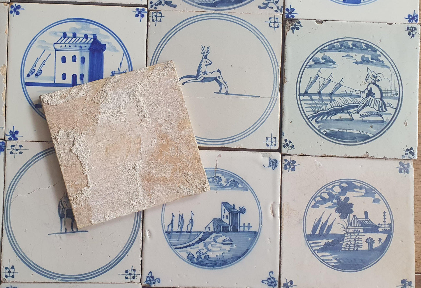 Reserved carolina 16 x Antique Delft Mix Tiles, 18th-19th  Century Dutch Wall Decor. Landscapetile
