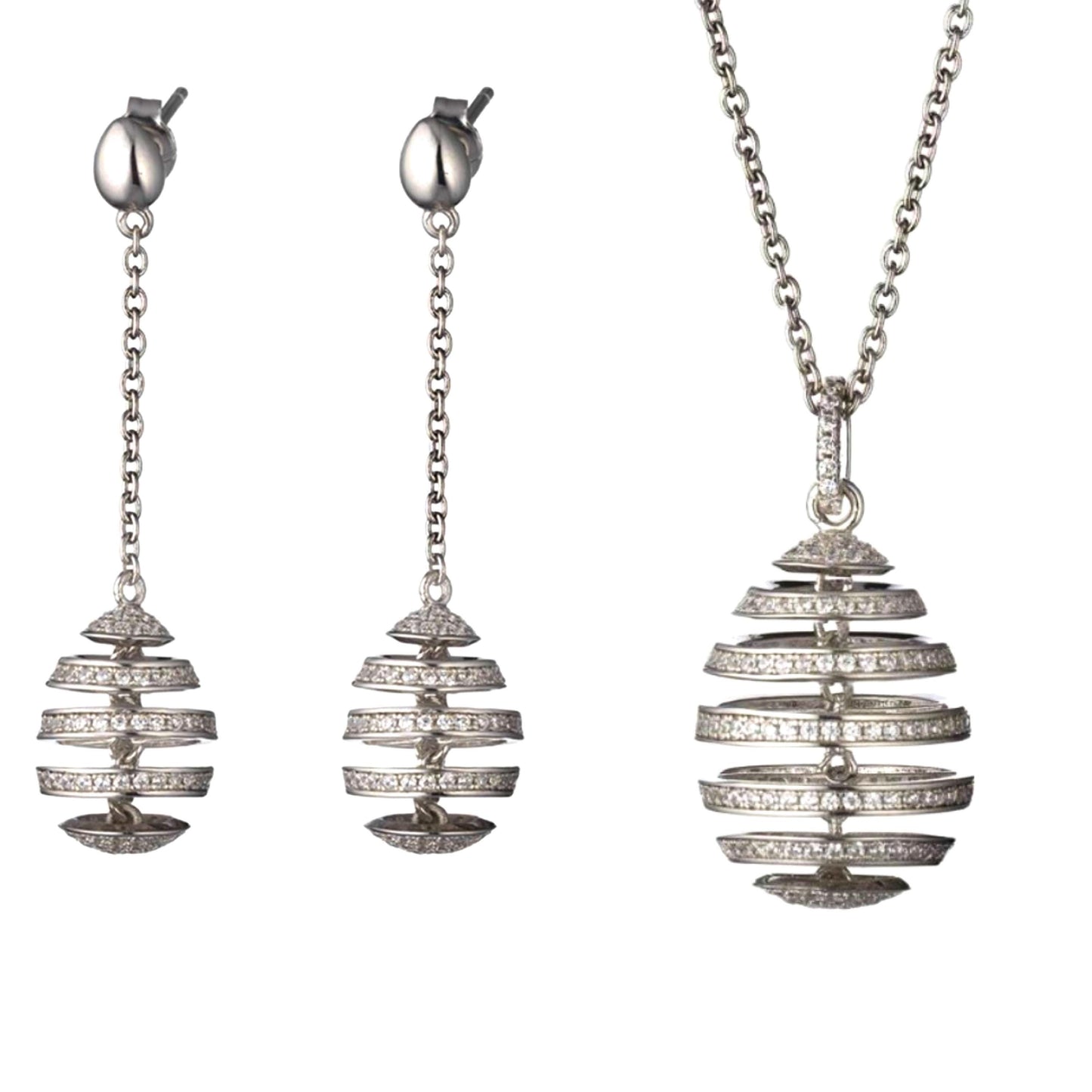 Fabergé Egg Sterling Silver set Earrings plus necklace , Tatiana Tsars Collection faberge 9nine ketting 45 cm