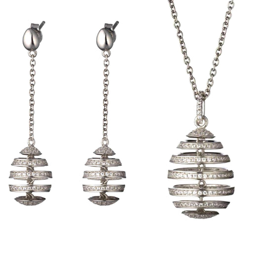 Fabergé Egg Sterling Silver set Earrings plus necklace , Tatiana Tsars Collection faberge 9nine ketting 45 cm