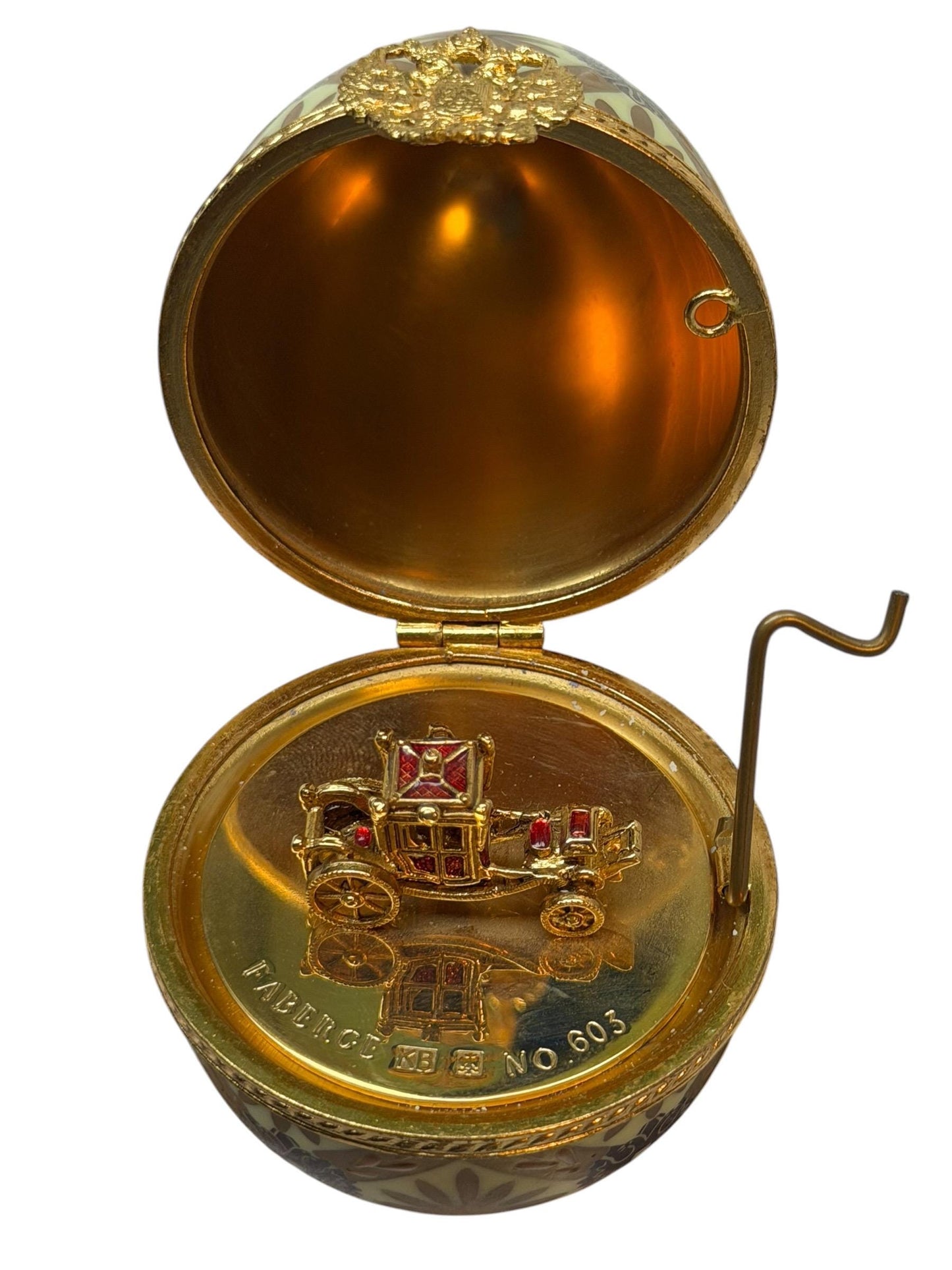 XL Fabergé Egg, Sterling Silver, 24K Gold, coach inside, Faberge with goldgilt and Limoges Porcelain, marked numbered