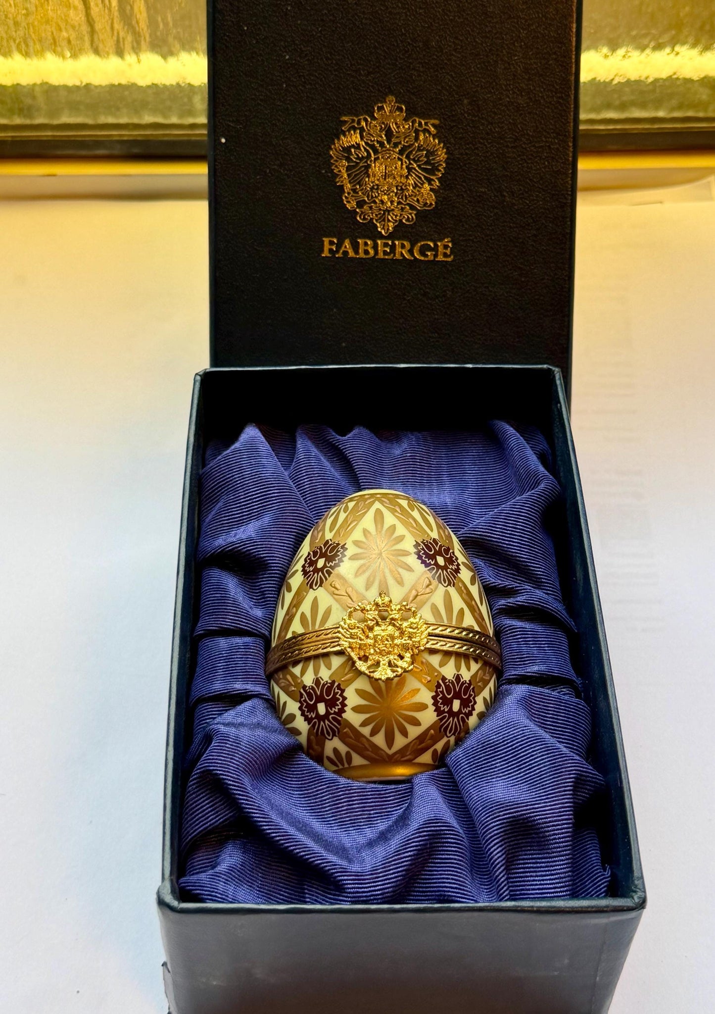 XL Fabergé Egg, Sterling Silver, 24K Gold, coach inside, Faberge with goldgilt and Limoges Porcelain, marked numbered
