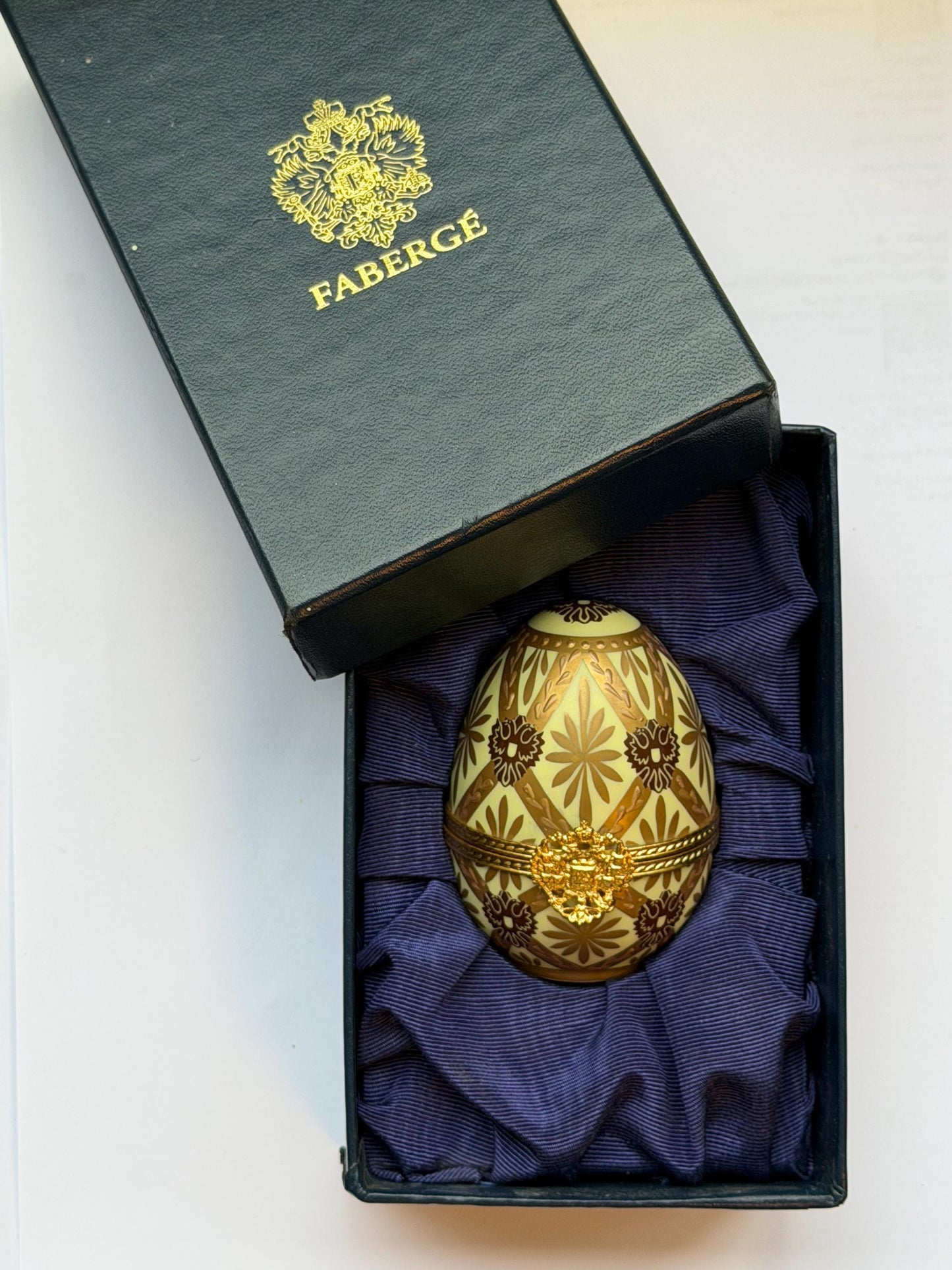XL Fabergé Egg, Sterling Silver, 24K Gold, coach inside, Faberge with goldgilt and Limoges Porcelain, marked numbered