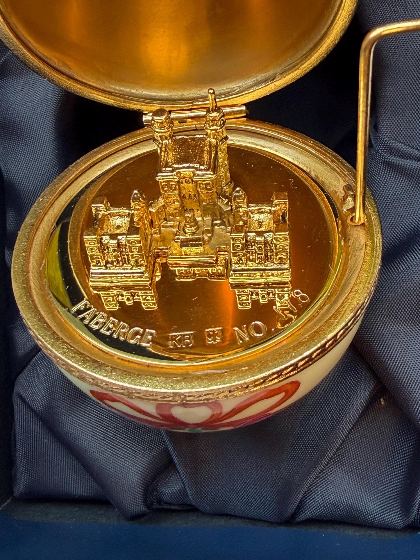 XL Fabergé Egg, Sterling Silver, 24K Gold, palace inside, Faberge with goldgilt and Limoges Porcelain, marked numbered