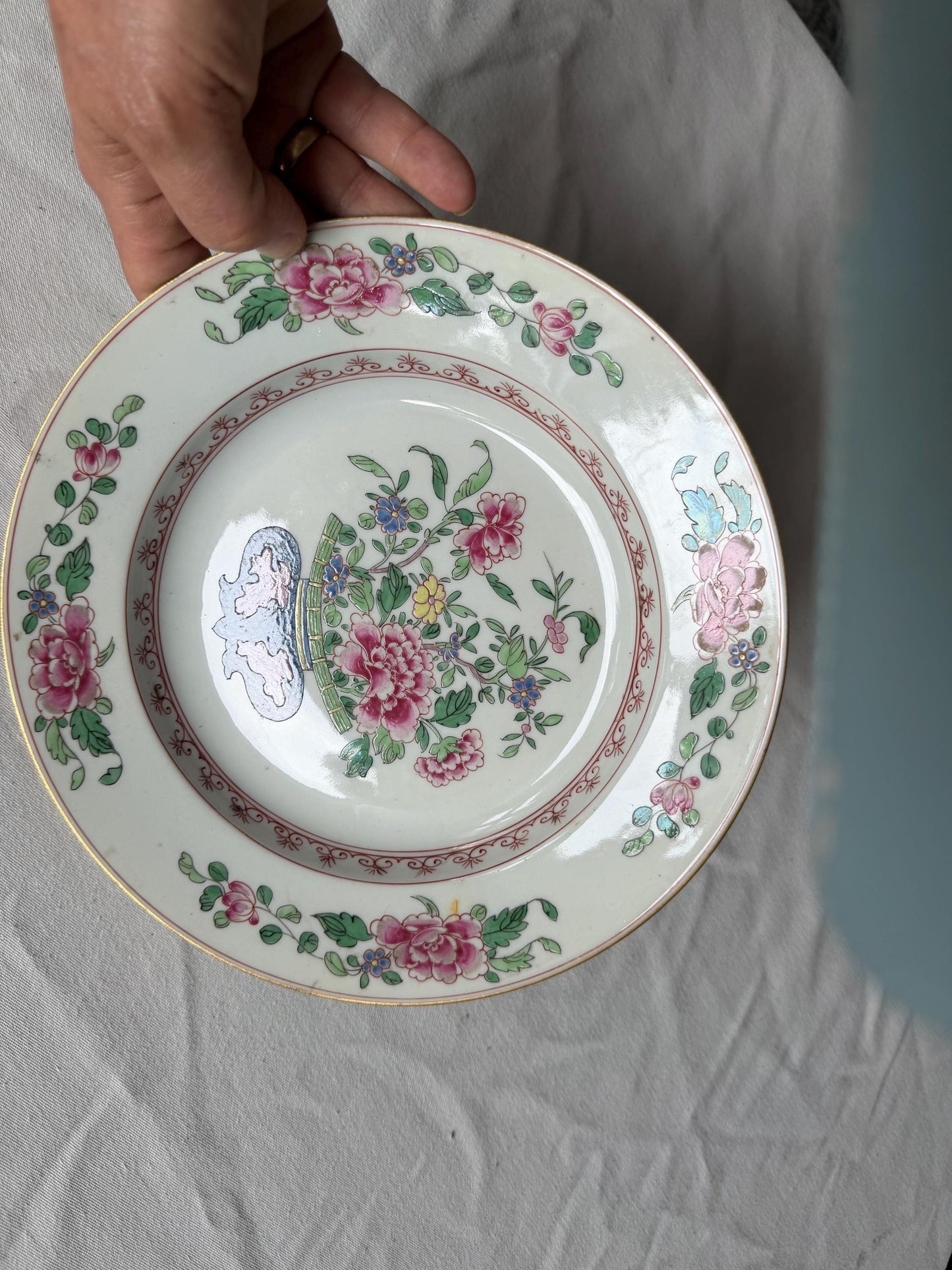 Set of Three Antique Chinese Export Famille Rose Porcelain Soup Plates Qianlong asian antiques 18th