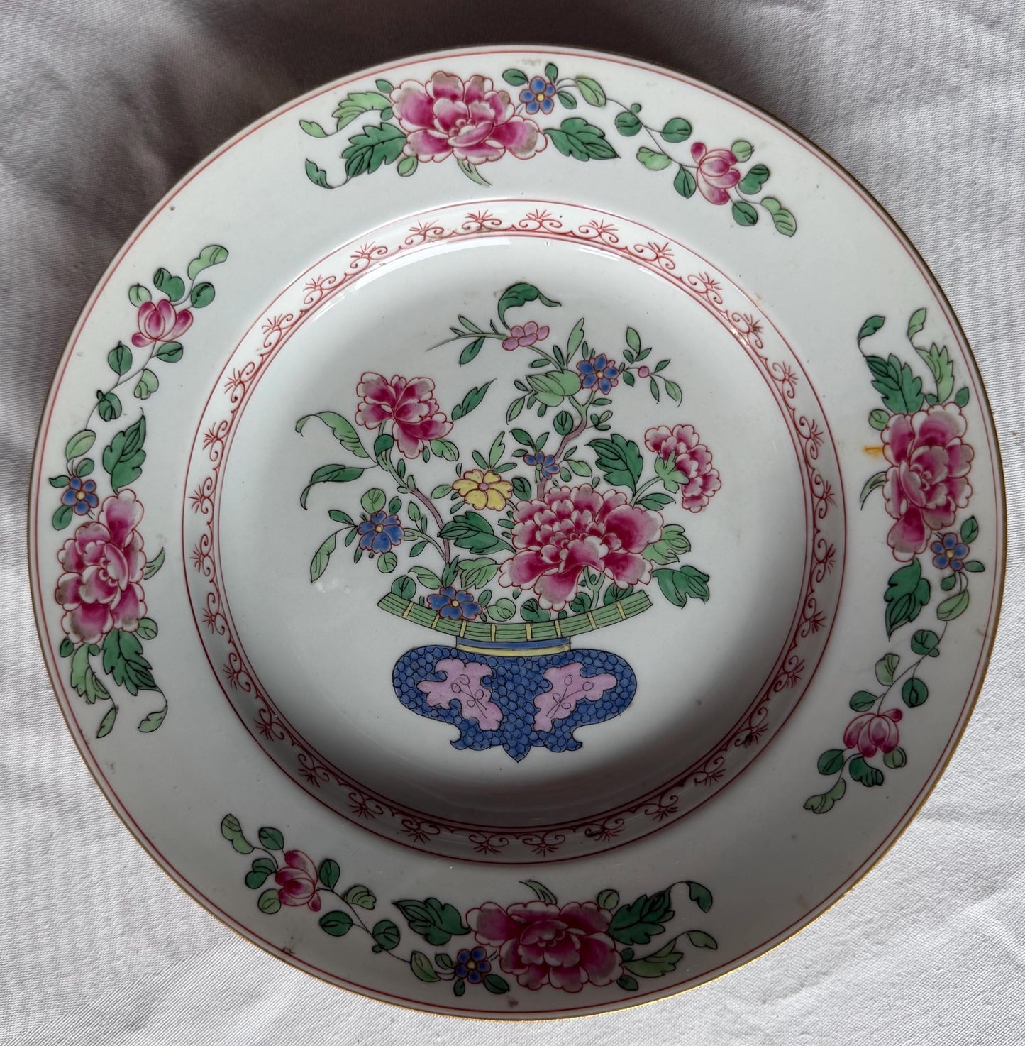 Set of Three Antique Chinese Export Famille Rose Porcelain Soup Plates Qianlong asian antiques 18th