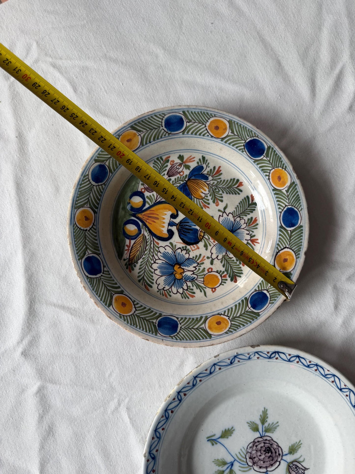 Set Antique Delft Pottery Plates, polychrome, voc,  Handpainted Chinoiserie Decor, 18th Century (Set of 3) tableware