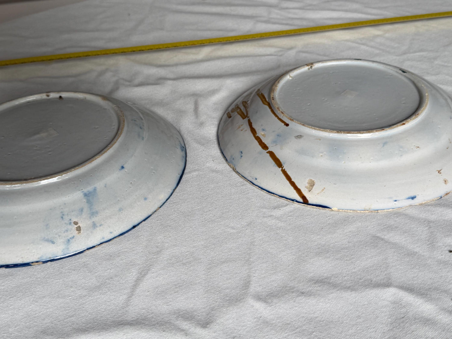 Antique Delft blue Plates, dutch pottery,  Handpainted Decor, 18th Century (Set of 2) wallplates