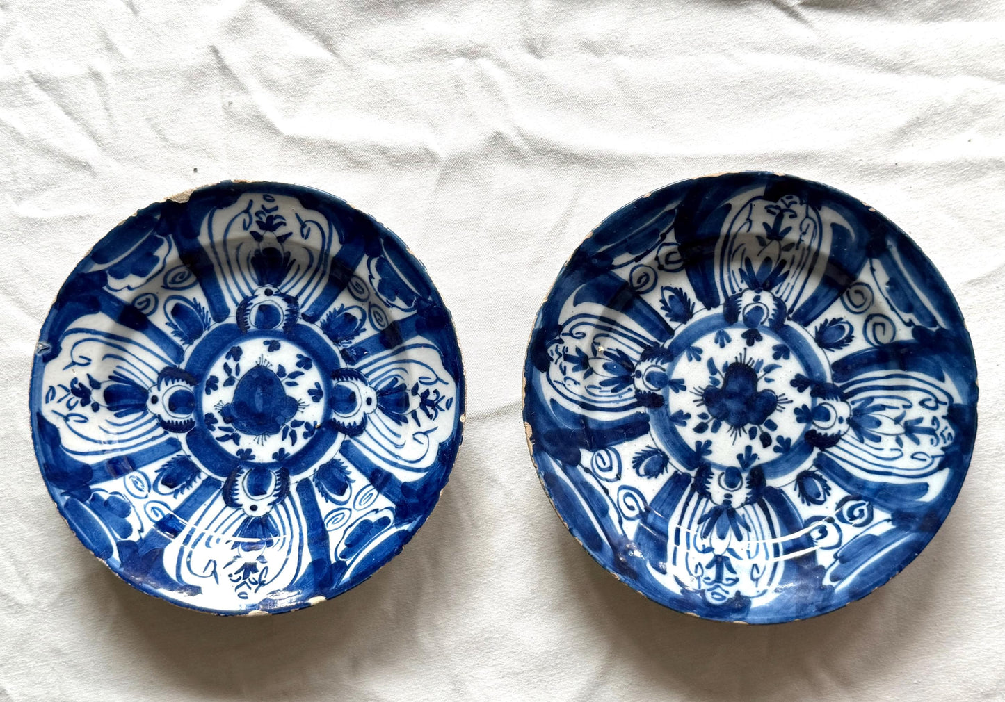 Antique Delft blue Plates, dutch pottery,  Handpainted Decor, 18th Century (Set of 2) wallplates