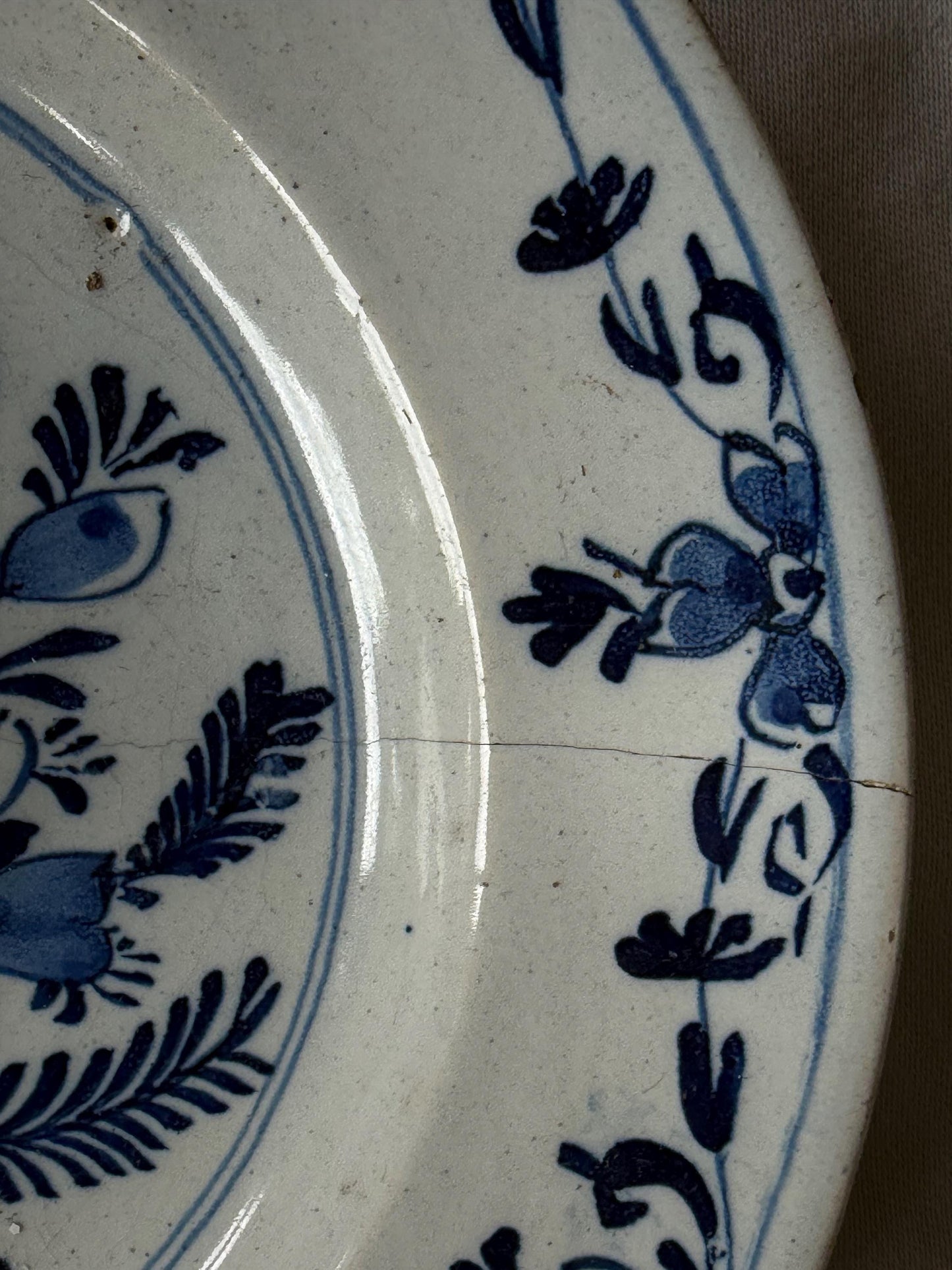 Antique pair of  Delft blue Plates,  dutch pottery,  Handpainted Decor, 18th Century (Set of 2) wallplates birds