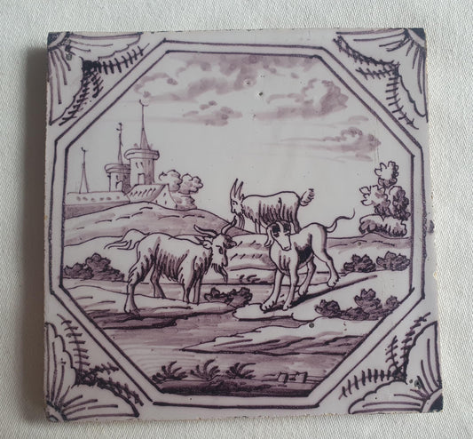 Delft tile, three animals 18th century (c. 1760) Dutchmanganese tile . ( Animal tile )