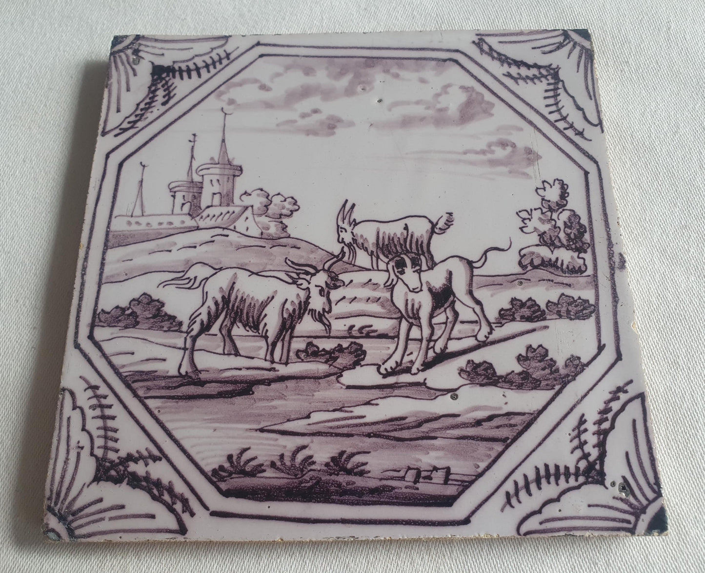 Delft tile, three animals 18th century (c. 1760) Dutchmanganese tile . ( Animal tile )
