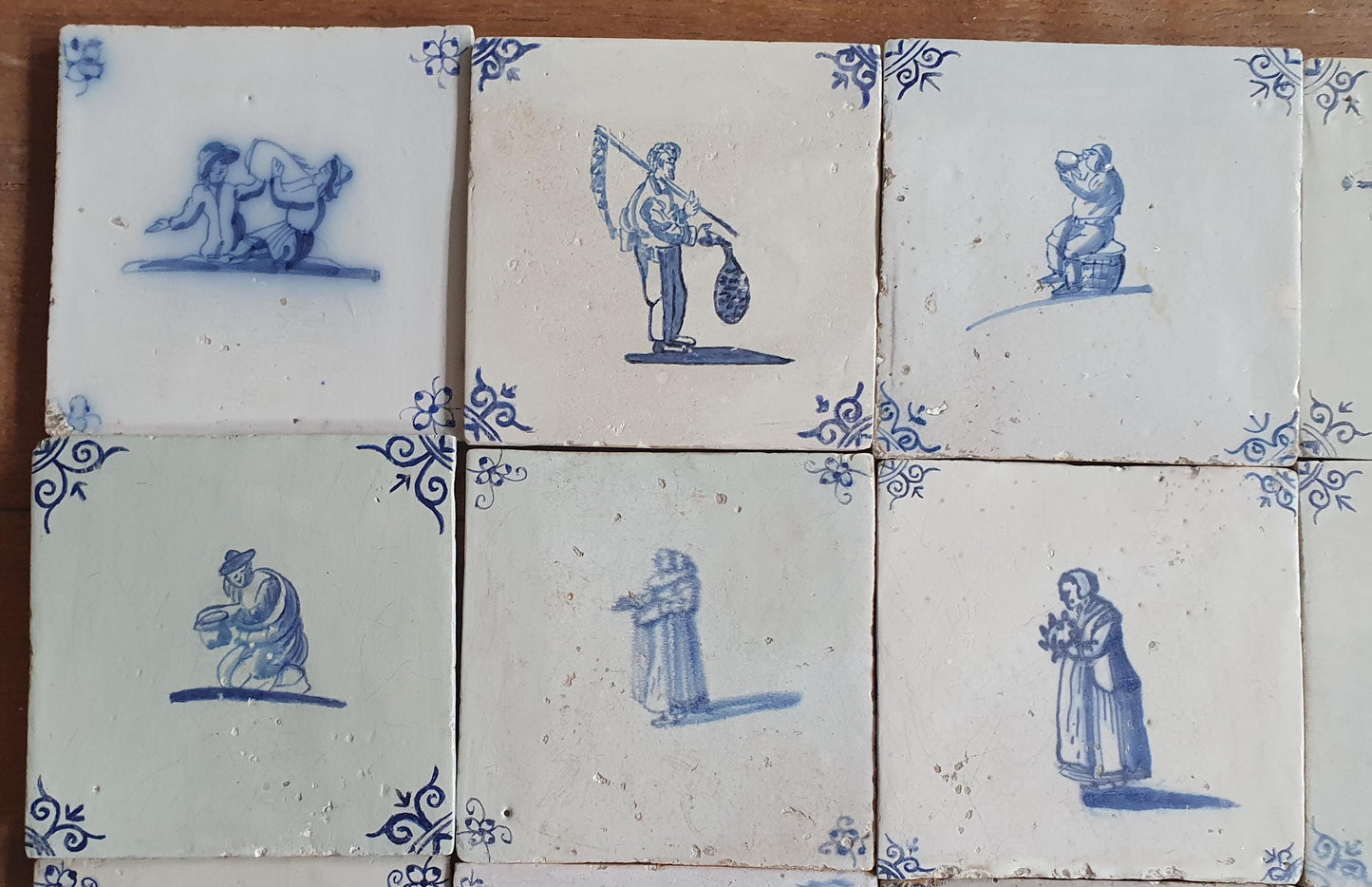20 x Antique Delft Tiles, 17-18 th Century Dutch figuretile.