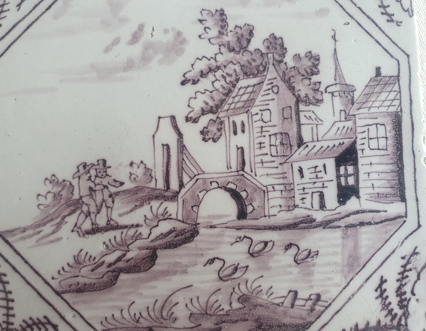 Delft tile, landscape 18th century (c. 1760) Dutch manganese tile . ( Landscape tile )