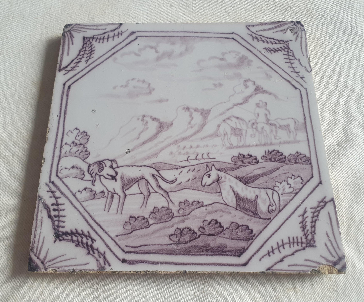Delft tile, two animals 18th century (c. 1760) Dutchmanganese tile . ( Animal tile )