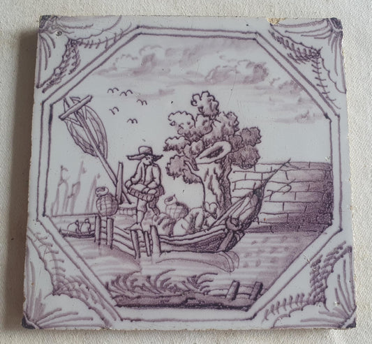 Delft tile, Merchants, 18th century (c. 1760) Dutch manganese tile . ( figuretile )