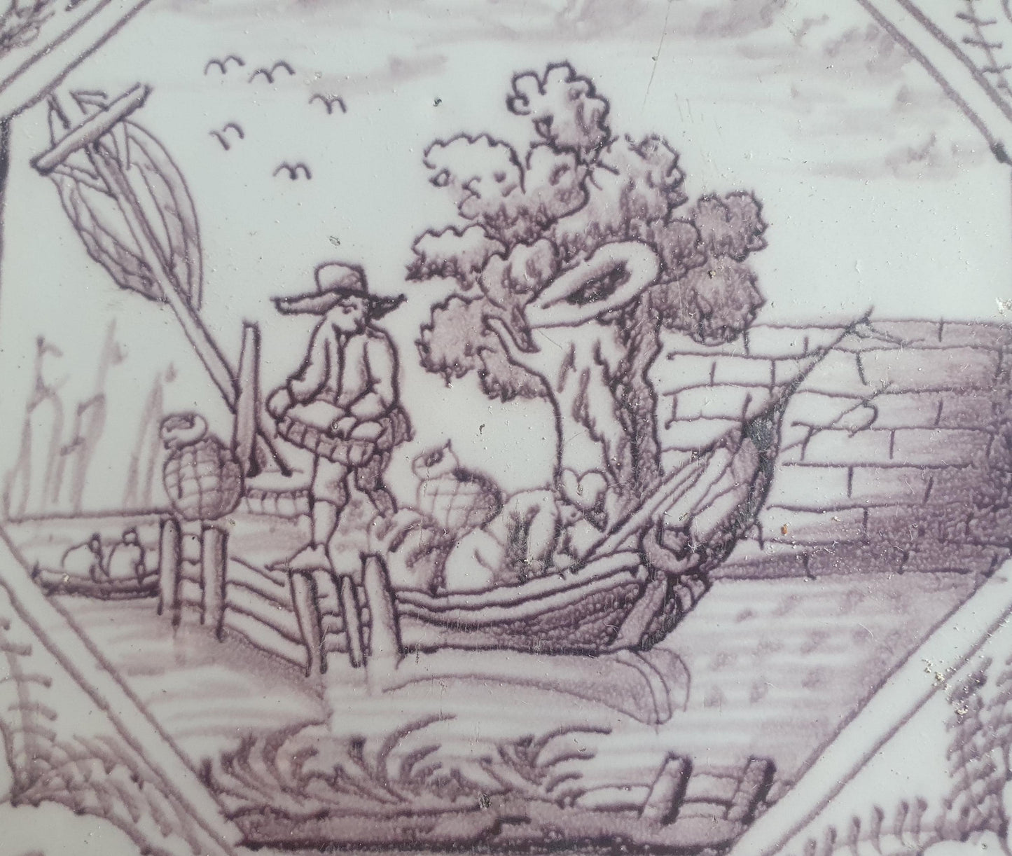 Delft tile, Merchants, 18th century (c. 1760) Dutch manganese tile . ( figuretile )