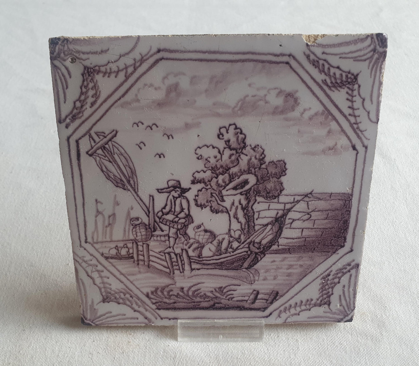 Delft tile, Merchants, 18th century (c. 1760) Dutch manganese tile . ( figuretile )