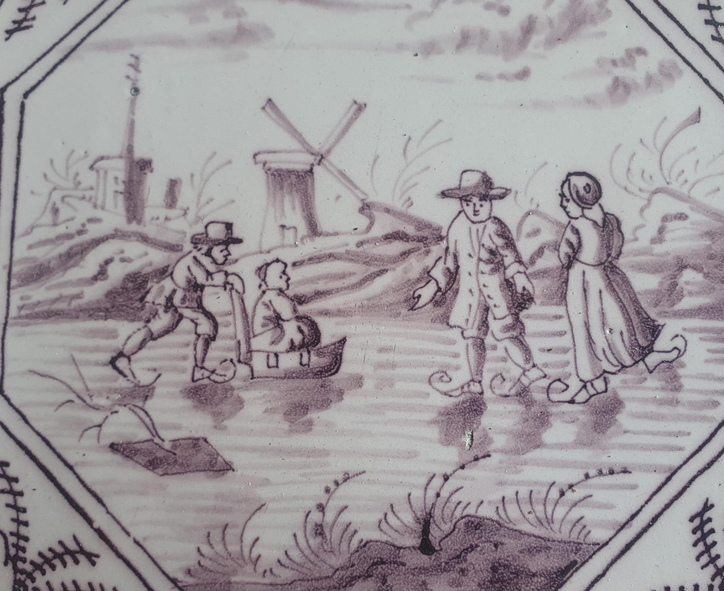Delft tile, ice skating, Skater, 18th century (c. 1760) Dutch manganese tile . ( figuretile )