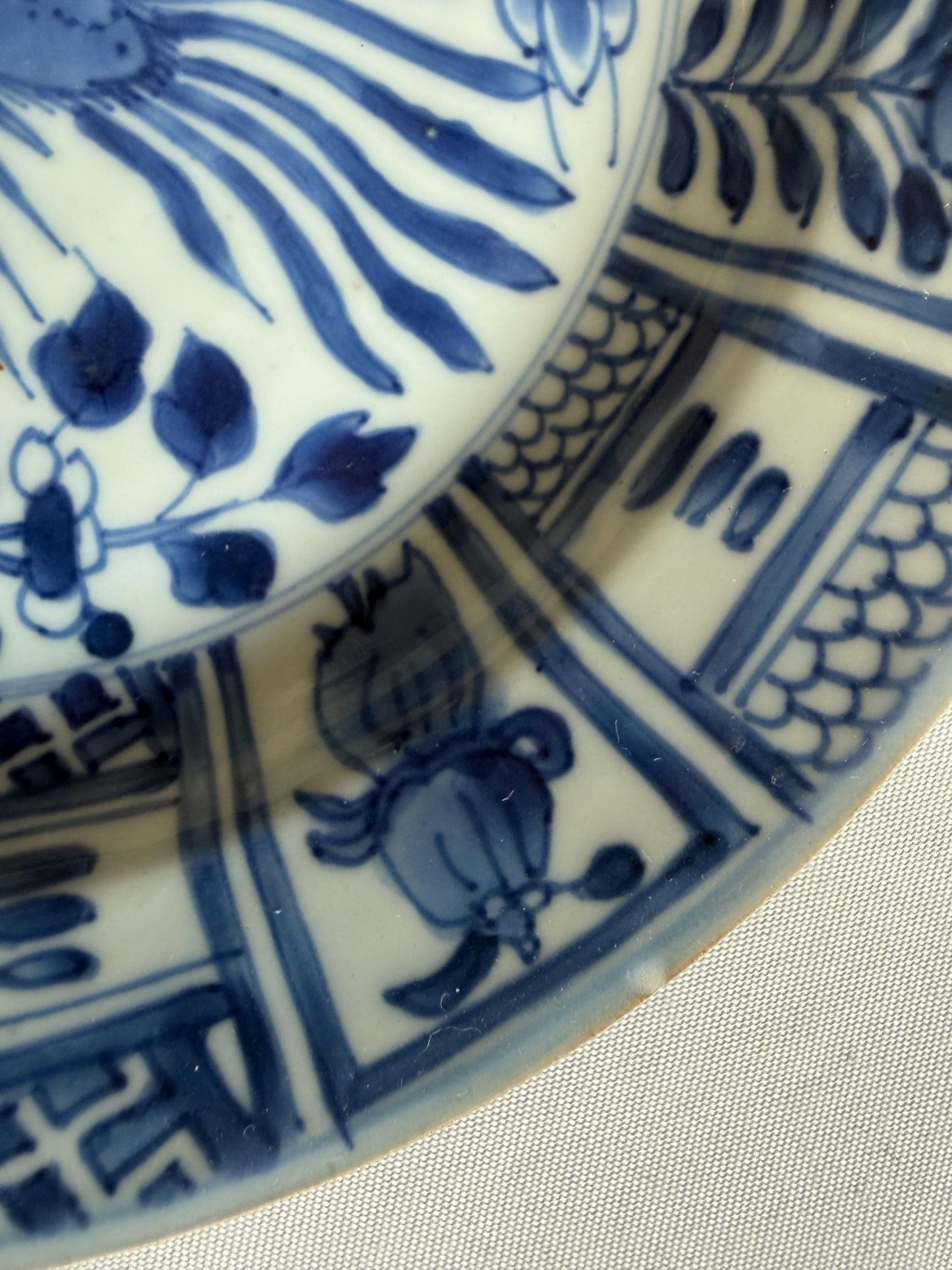 Set of Four Antique Chinese Export Blue and White Porcelain Phoenix Plates Kangxi Period