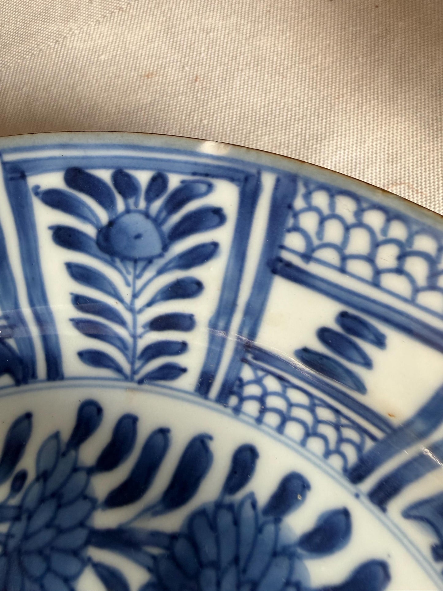 Set of Four Antique Chinese Export Blue and White Porcelain Phoenix Plates Kangxi Period