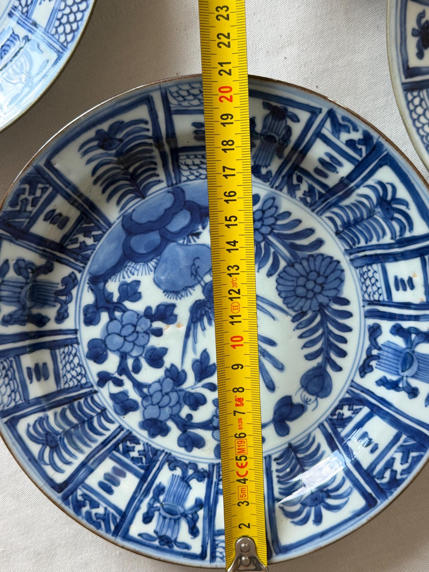 Set of Four Antique Chinese Export Blue and White Porcelain Phoenix Plates Kangxi Period