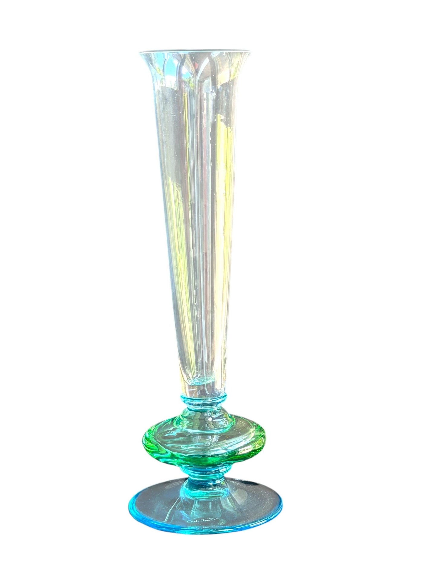 Set of 6 Carlo Moretti Murano Champagne Flutes, Signed Collectible Stem Glass exclusive designer luxury tableware
