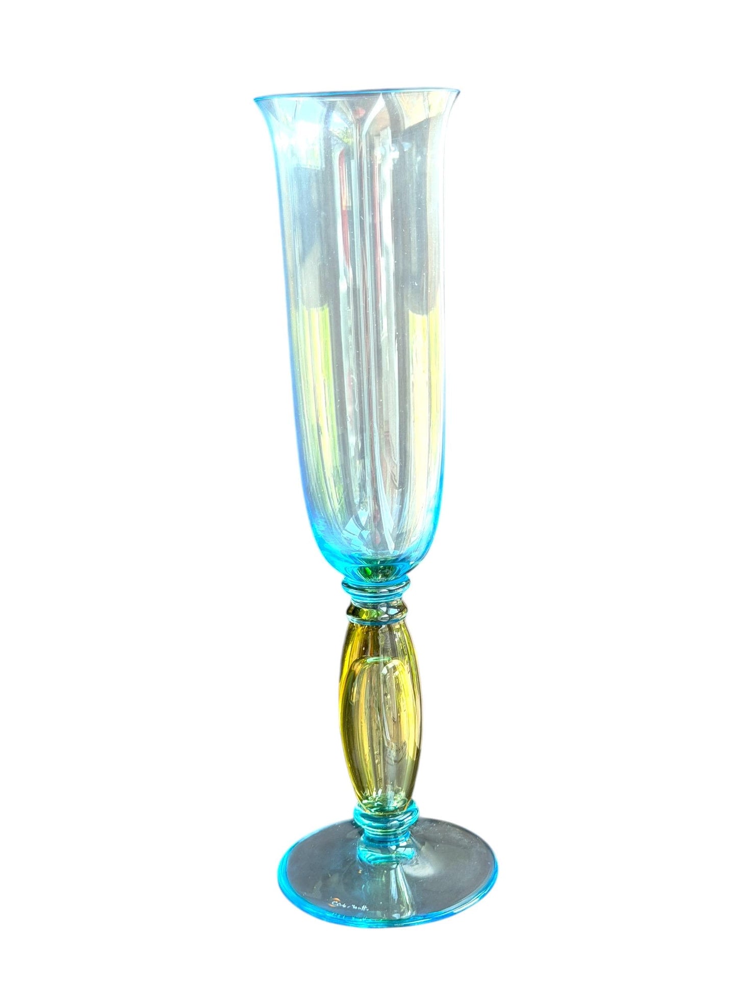 Set of 6 Carlo Moretti Murano Champagne Flutes, Signed Collectible Stem Glass exclusive designer luxury tableware