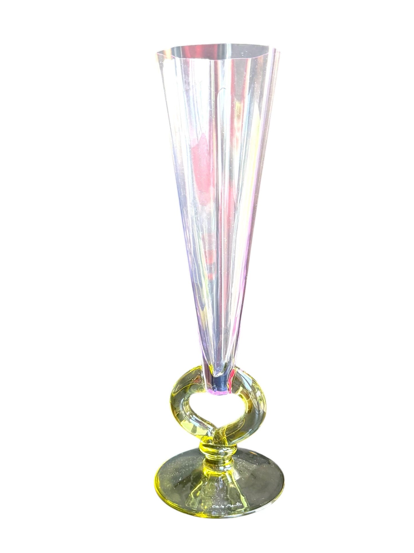 Set of 6 Carlo Moretti Murano Champagne Flutes, Signed Collectible Stem Glass exclusive designer luxury tableware