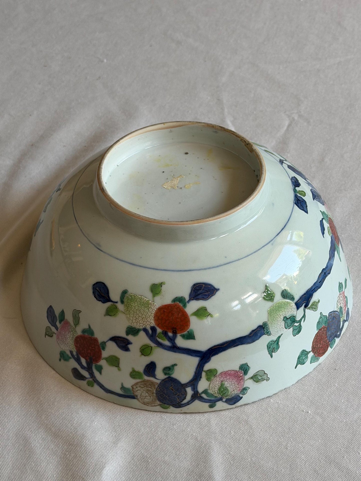 Large 19th Century Chinese Fencai Porcelain Bowl with Peaches, Pomegranates and Finger Citrons