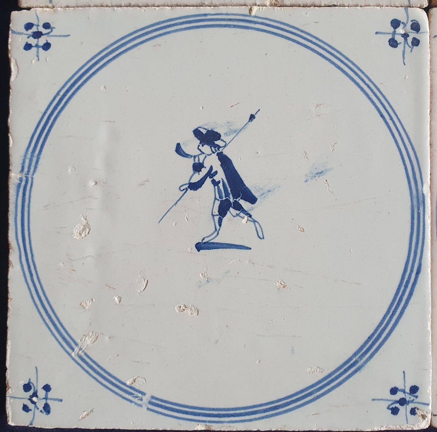 4 x Antique Delft Tiles, 18th Century Dutch Animal Motifs,  circle springer.