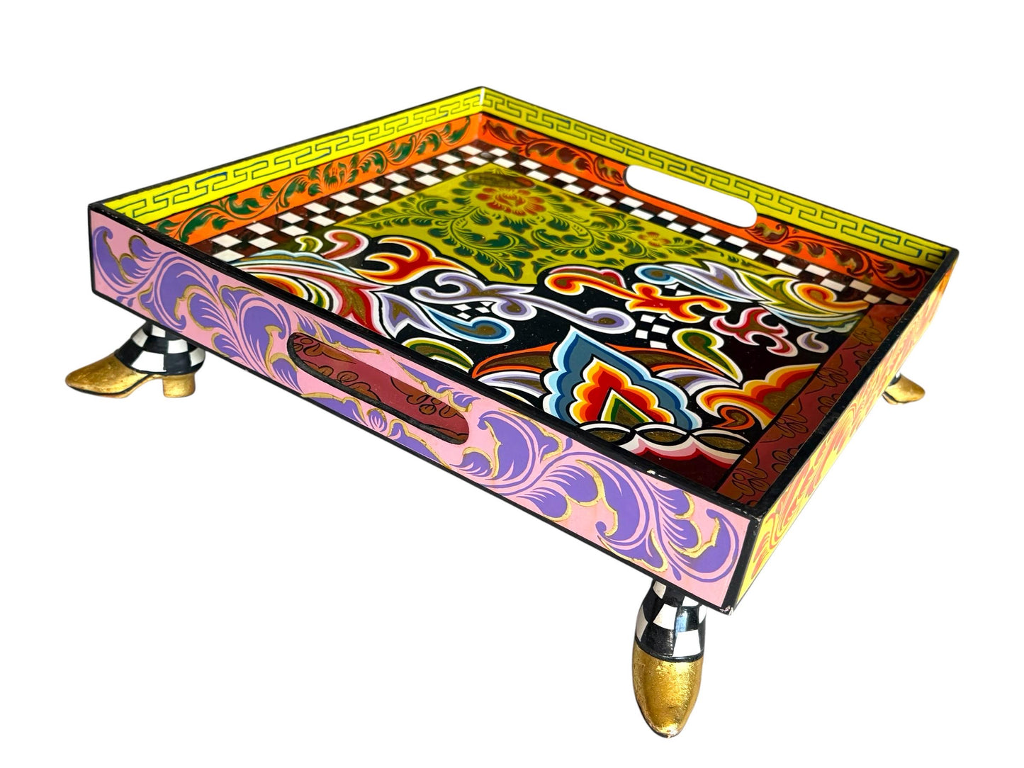 Tom’s Drag designer serving Tray on Feet – Colorful Collectible , Retired  – Handpainted object on heels by Tom Hoffmann, tomscompany 39 cm