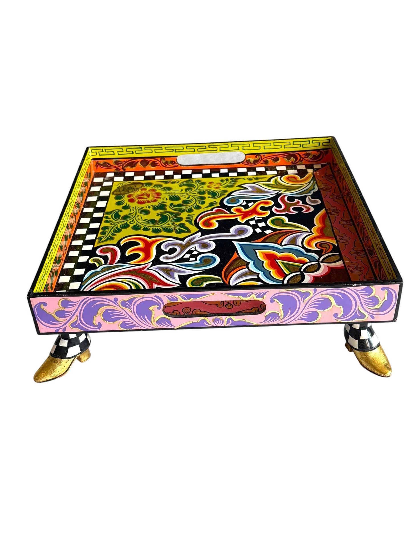 Tom’s Drag designer serving Tray on Feet – Colorful Collectible , Retired  – Handpainted object on heels by Tom Hoffmann, tomscompany 39 cm