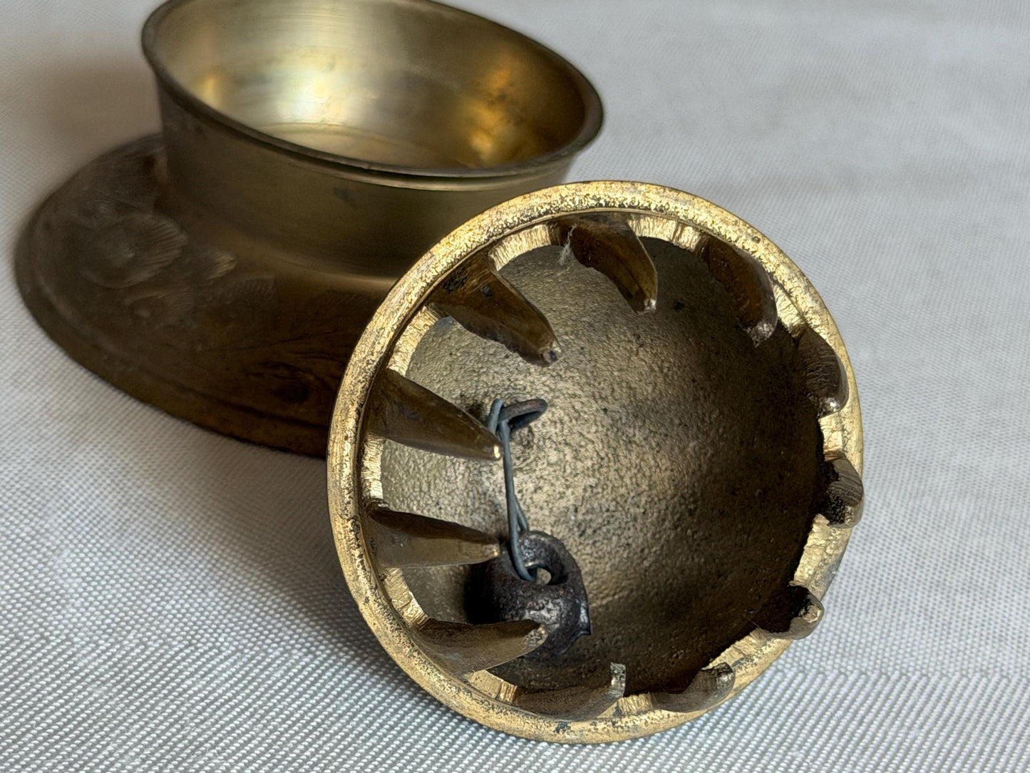 Antique British Colonial Indian Brass Desk or servant Bell c.1900 – Hand-Engraved Hotel Service Bell