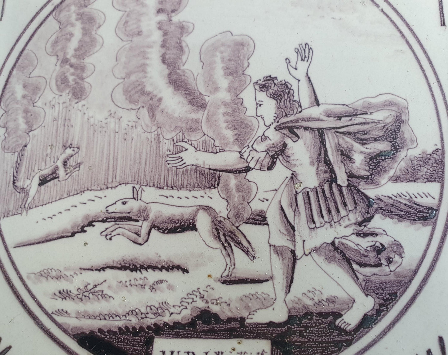 Delft tile, Dutch manganese biblical scene bible tile, 18th century ,IUDIC 15-15
