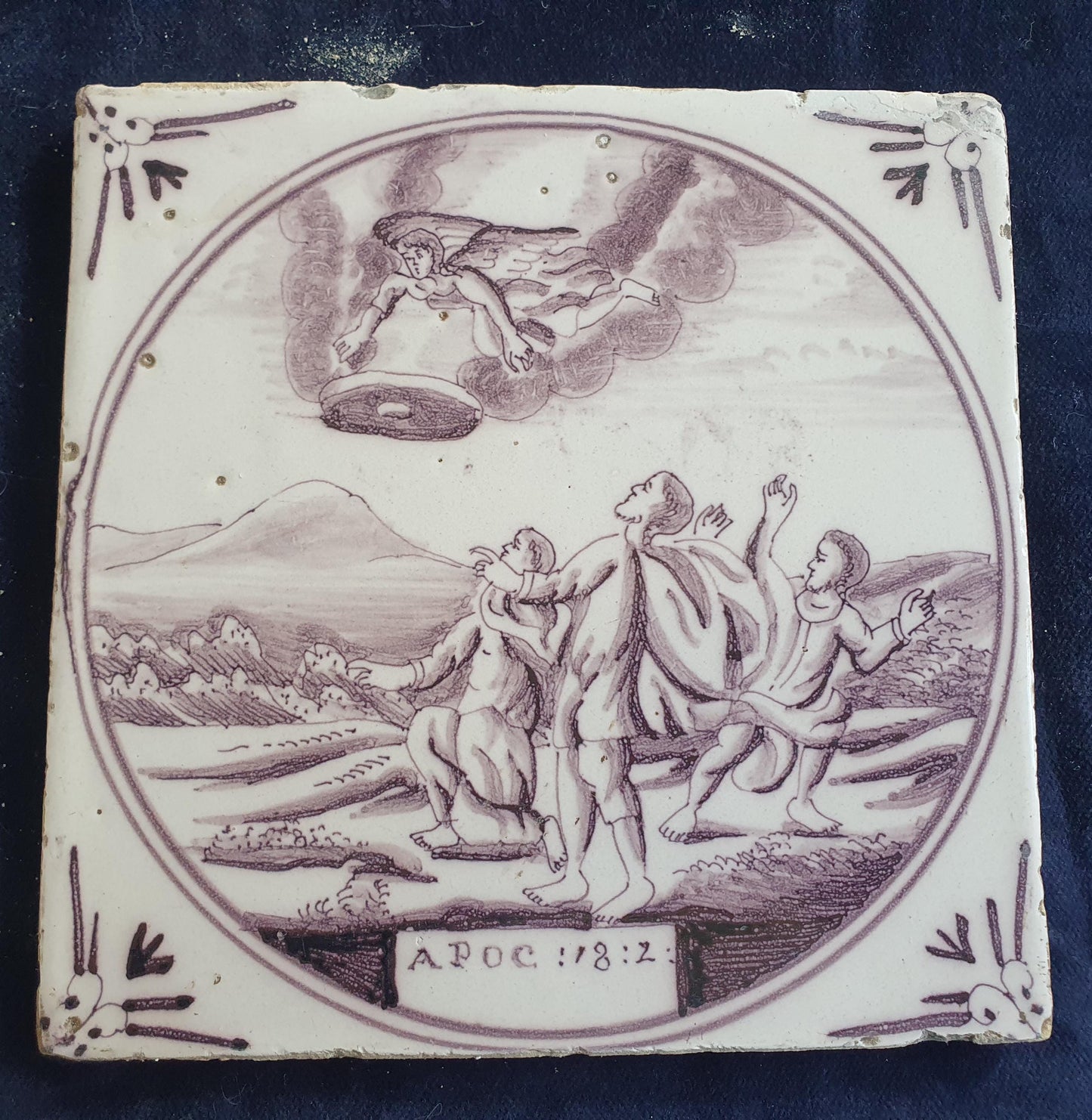 Delft tile, Dutch manganese biblical scene bible tile, 18th century, APOC:18-2
